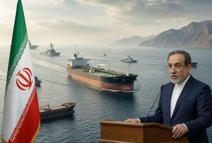 Large crude oil tanker sailing through open ocean waters under an overcast sky.